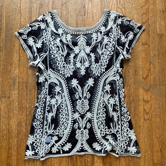Tops - Mesh Embroidered Top